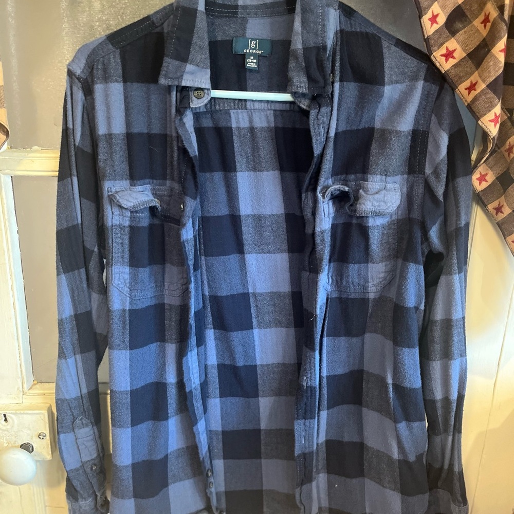 George Blue and Black Buffalo Plaid Button-Down Shirt